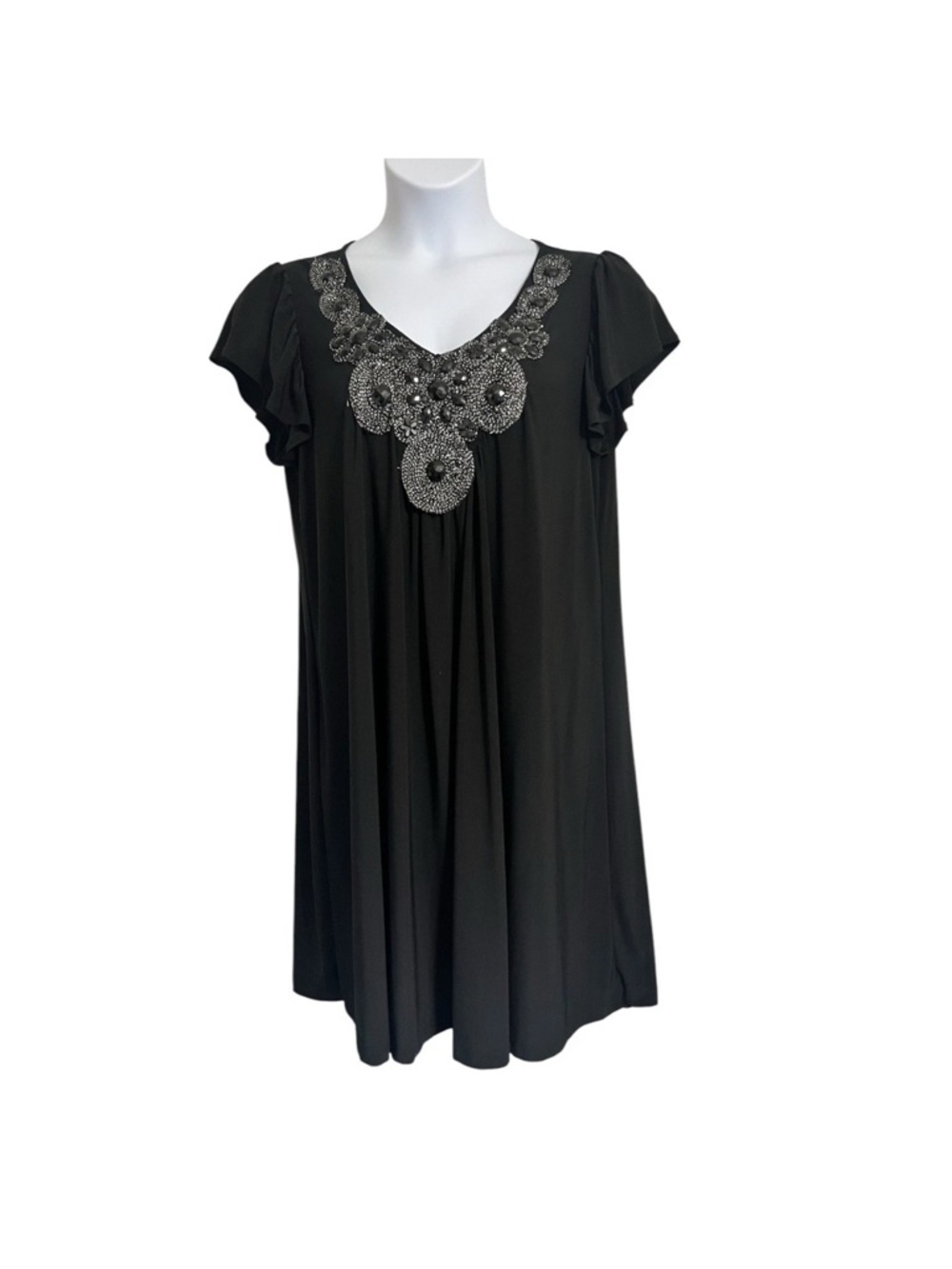 NIC & DOM PLUS SIZE 2X BLACK METALLIC JEWELED NECKLINE MIDI DRESS NEW TAG